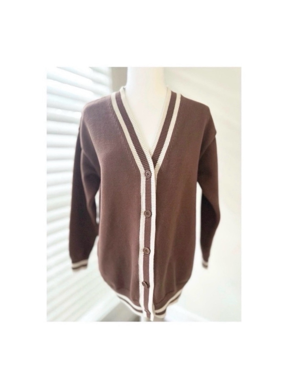 Sunday Best Brown Cardigan with Cream Trim